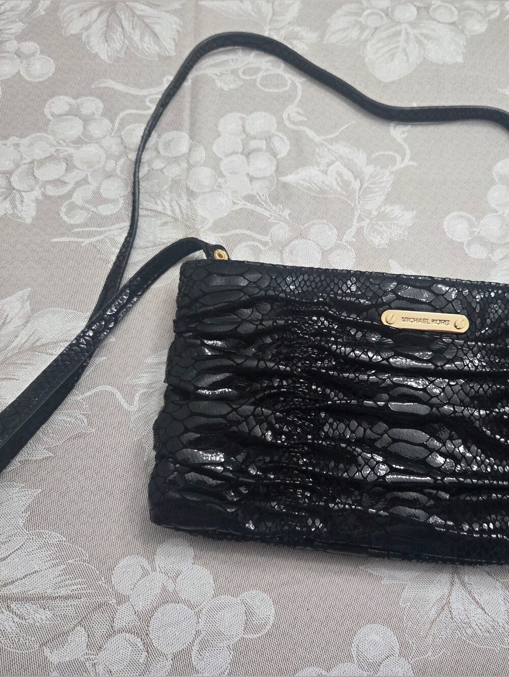 MICHAEL KORS Webster Clutch & Shoulder Bag Black Patent Python